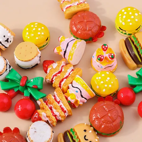 Cute Simulation Food Play Burger Cake Cherry DIY Cream Glue Hair Clip Accessories Resin Miniature Food Decorations