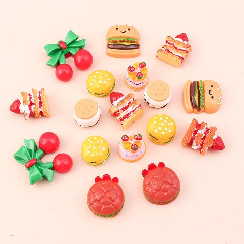 Cute Simulation Food Play Burger Cake Cherry DIY Cream Glue Hair Clip Accessories Resin Miniature Food Decorations
