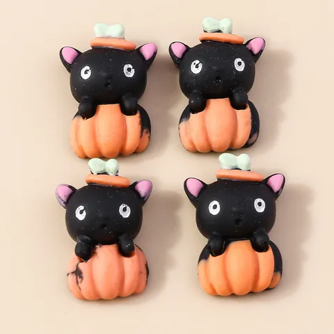 Halloween Cartoon Pumpkin Black Cat Resin DIY Charms For Mobile Phone Case Hair Accessories Home Decor Handcraft Accessory