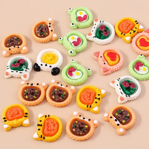Simulation Food Play Resin Flatback Charms Mixed Cartoon Animal Bento Accessories For DIY Phone Case Hair Clip Crafts