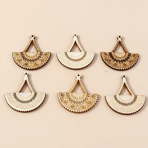 Wooden Mandala Geometric Pendants Charms For DIY Earring Jewelry Making Ethnic Hollow Out Bohemian Accessories Laser Engraving Pendant