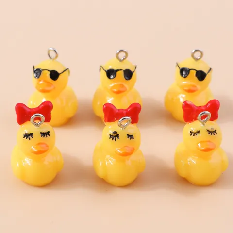 Cartoon Yellow Duck Resin Charms For DIY Jewelry Making Sunglasses And Bowtie Animal Pendants Handicraft Accessories