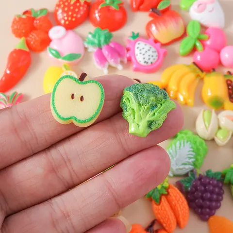 Mixed Resin Fruit Vegetable Flatback Charms For DIY Phone Case Cream Glue Accessories Cartoon Miniature Food Ornament