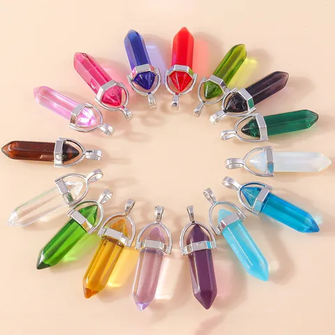 Hars Zeshoekige Kolom Kogelpunt Hanger Met Zilveren Legering Gesp Voor DIY Ketting Armband Sieraden Maken