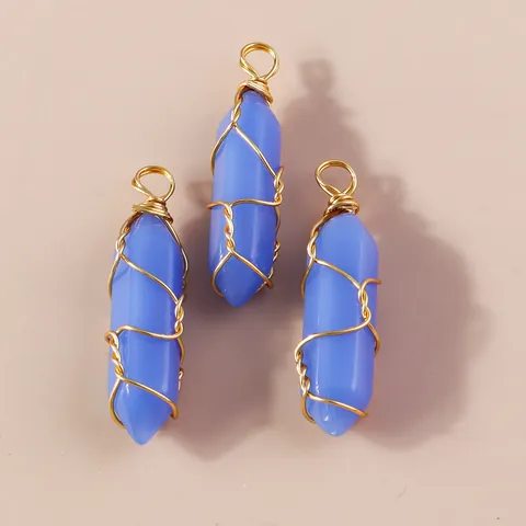 Zeshoekige Kolom Kristal Steen Hanger Set Draadomwikkeld Kogelpunt Kwarts Edelsteen Charms Voor DIY Ketting Sieraden Maken Accessoires