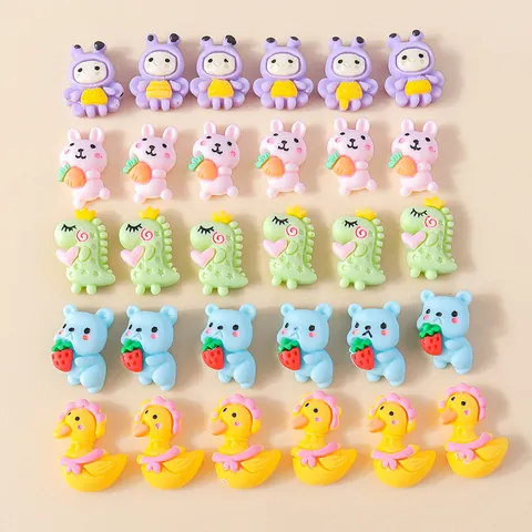 Kawaii Cartoon Animal Resin Charms Macaron Color Flatback Cabochons For DIY Phone Case Hair Clip Scrapbooking Decoration