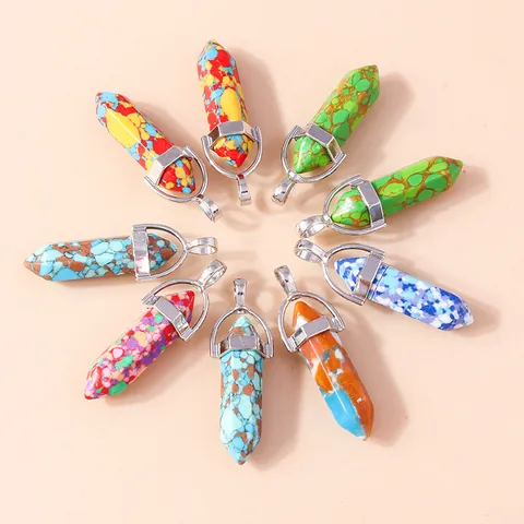 Pendentifs Colonne en Résine à Pointe Hexagonale Avec Bélière en Alliage Motifs Floraux Mixtes Pour La Création De Colliers Bracelets DIY