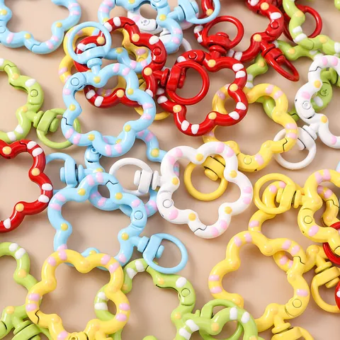 Flower Shaped Painted Alloy Lobster Clasp Swivel Trigger Snap Hook For DIY Jewelry Keychain Bag Accessories Jewelry Making