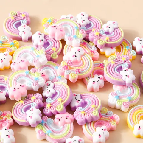 Accessori Fai-da-te in Resina a Forma di Nuvola Arcobaleno per Fermagli e Cover Cellulare Carino Sorriso Stella Materiale per Creazione Gioielli