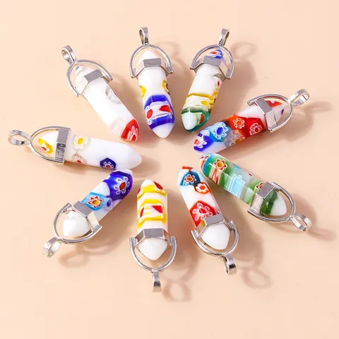 Pendentifs Colonne en Résine à Pointe Hexagonale Avec Bélière en Alliage Motifs Floraux Mixtes Pour La Création De Colliers Bracelets DIY