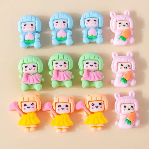 Cartoon Meisje Hars Charms Voor DIY Telefoonhoesje Haarseld Decoratie Meerkleurig Gemengde Hars Flatback Craft Accessoires Voor Kinderen Vrouwen