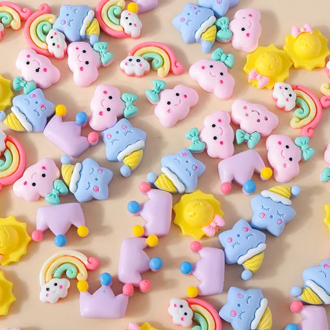 Cartoon Rainbow Cloud Sun Star Resin Charms DIY Craft Materials For Phone Case Decoration Kawaii Sweet Ornament Accessories