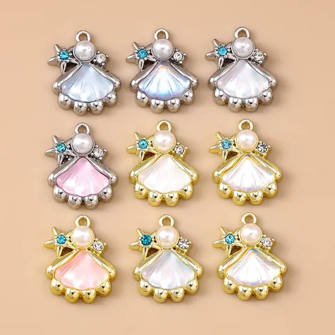 Alloy Shell Starfish Pendants With Imitation Artificial Pearl Rhinestone Enamel Marine Theme Charms For DIY Necklace Bracelet Keychain Jewelry Making Decoration