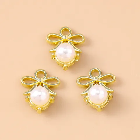 Vintage Zinc Alloy Bow Knot Charms Inlaid With Faux Artificial Pearl Rhinestone For DIY Earring Necklace Bracelet Jewelry Making