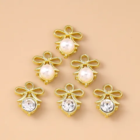 Vintage Zinc Alloy Bow Knot Charms Inlaid With Faux Artificial Pearl Rhinestone For DIY Earring Necklace Bracelet Jewelry Making