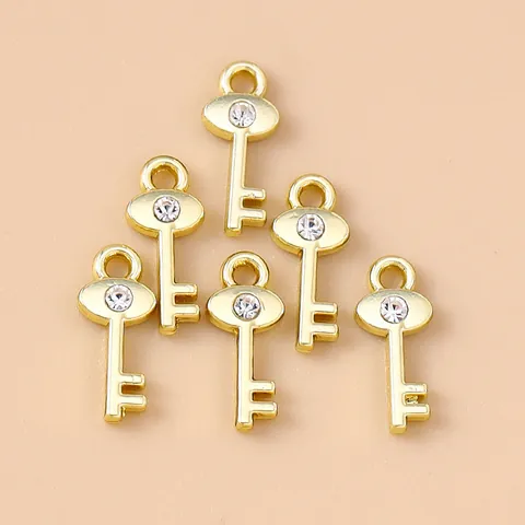 DIY Zinklegierung Gold Schlüssel Anhänger Mit Klarem Strass Für Halskette Armband Schmuckherstellung Zubehör Anhänger