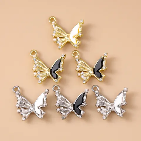 Ciondoli a Farfalla in Lega Con Strass Perla Smalto DIY Charms per Creazione Gioielli per Collana Bracciale Donna Accessori