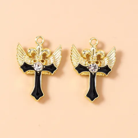 Gothic Kreuz Flügel Anhänger Legierung Strass Lilie Charms Für DIY Halskette Armband Herstellung Schmuck Zubehör
