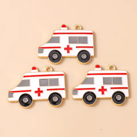 Cartoon Ambulance Enamel Charms Zinc Alloy Medical Red Cross Pendants For DIY Earrings Bracelet Necklace Keychain Jewelry Making Accessories