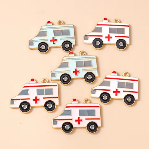 Cartoon Ambulance Enamel Charms Zinc Alloy Medical Red Cross Pendants For DIY Earrings Bracelet Necklace Keychain Jewelry Making Accessories
