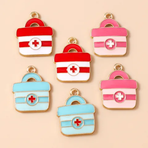 Zinklegering Medische Doos Bedeltjes EHBO-doos Vorm Emaille Hangers Met Kruis Symbool Voor DIY Sieraden Maken Accessoires