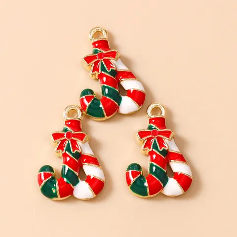 Christmas Candy Cane Charms Enamel Zinc Alloy Bow Pendants For DIY Jewelry Making Necklaces Earrings Red Green White Festive Decor