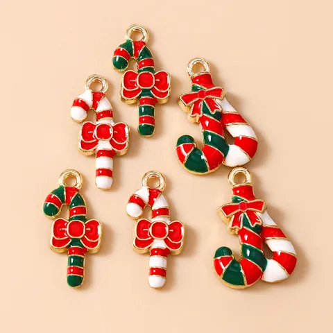 Christmas Candy Cane Charms Enamel Zinc Alloy Bow Pendants For DIY Jewelry Making Necklaces Earrings Red Green White Festive Decor