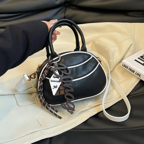 Dames Vintage Halve Cirkel Schoudertas Retro Contrast Bies PU-Leder Crossbody Tas Met Chocolade Hanger En Letter Hanger