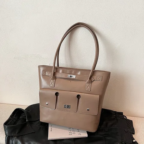 Damen Große Kapazität PU Leder Tote Bag Mit Metallschloss Professionelle Pendler Multi-taschen Umhängetasche