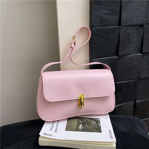 Sac Sous le Bras en Cuir PU pour Femmes Minimaliste Rabat à Fermoir Couleur Unie Sac à Bandoulière Chic pour Trajet