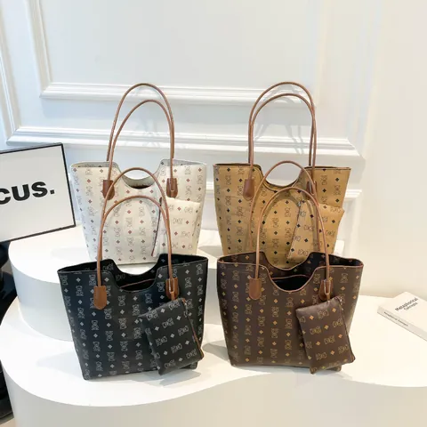Damen Bär Muster Tragetasche Mit Beutel PU Leder Große Kapazität Schulter Handtasche Lässige Pendler Shopper Tasche