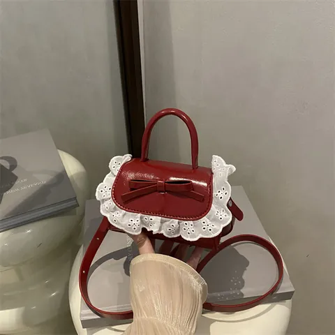 Women's Sweet Mini Crossbody Bag Bow Lace Decor PU Leather Handbag Vintage Lolita Shoulder Bag For Daily Party Dating