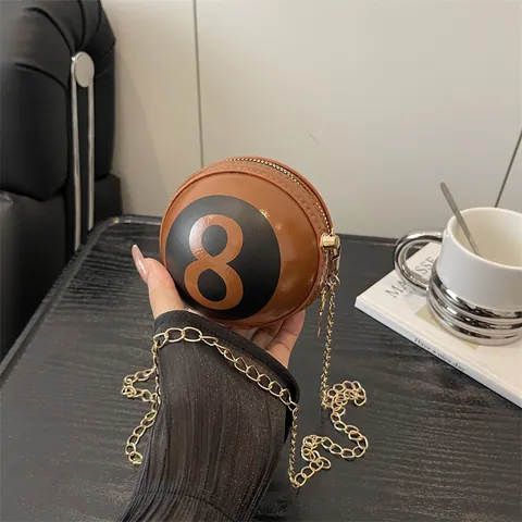 Billard 8-Ball Geformte Mini Umhängetasche Kreative PU Leder Kugel Schultertasche Mit Goldener Kette Für Damen Trendy Tasche