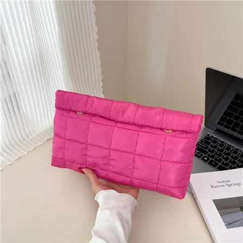 Damen Gesteppte Clutch Tasche Minimalistischer Quadratischer Umschlag Handtasche Karierte Baumwolle Puffer Clutch Für Den Alltag