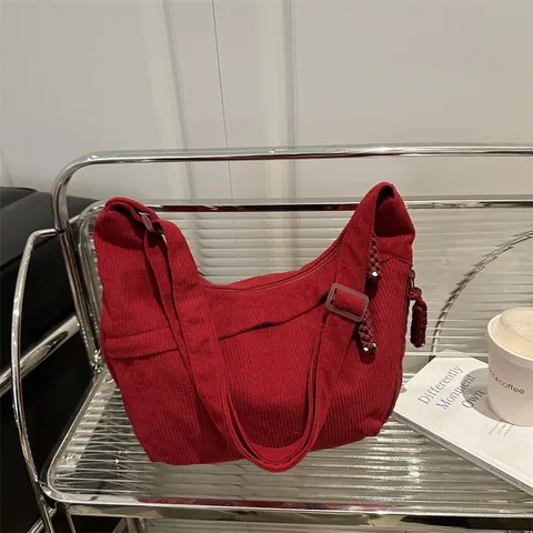 Damen Große Kapazität Cordsamt Dumpling Bag Minimalistisch Hobo Schultertasche Mit Verstellbarem Riemen Umhängetasche
