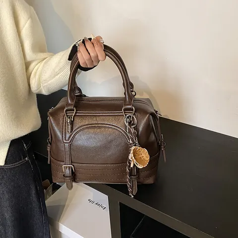 Vintage Dames Synthetisch Leer Boston Tas Retro Schoudertas Handtas Met Dubbel Handvat En Verstelbare Riem Voor Dagelijks Gebruik Reizen