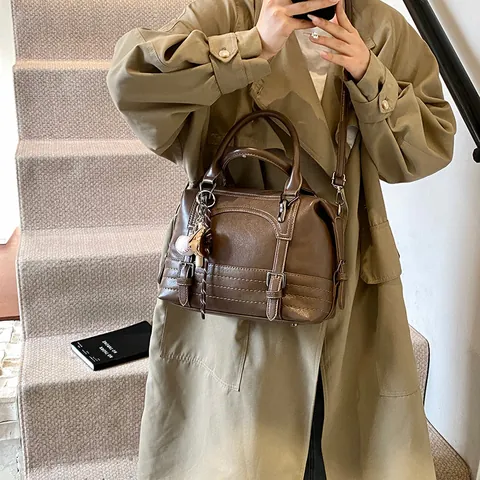 Vintage Dames Synthetisch Leer Boston Tas Retro Schoudertas Handtas Met Dubbel Handvat En Verstelbare Riem Voor Dagelijks Gebruik Reizen