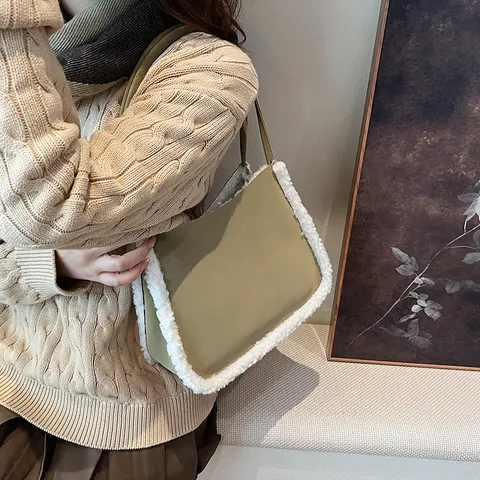 Dames Suède Faux Lamswol Draagtas Grote Capaciteit Schoudertas Pluche Splitsen Dagelijks Pendelen Herfst Winter Handtas