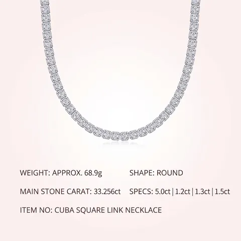 Hiphop S925 Sterling Zilver Moissaniet Tennisketting Vierkante Slijpvorm Halo D Kleur Moissaniet Choker Sieraden Unisex