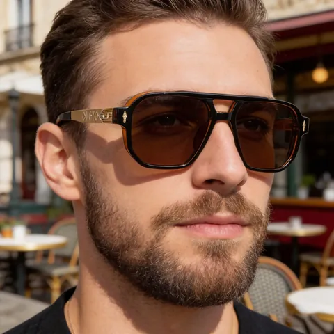 Gafas De Sol Cuadradas Vintage Protección UV Montura Metal PC Patillas Grabadas Moda Sobredimensionada Unisex ZS-98320