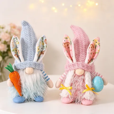 Easter Gnomes Plush Decorations Bunny Ears Tomte Knitted Dwarf With Carrot Egg Spring Home Table Decor Ornaments