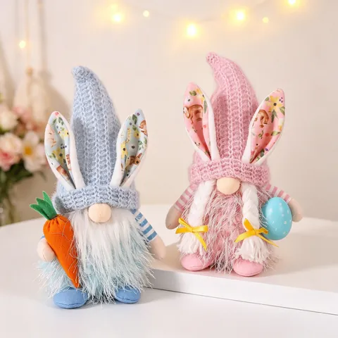 Easter Gnomes Plush Decorations Bunny Ears Tomte Knitted Dwarf With Carrot Egg Spring Home Table Decor Ornaments
