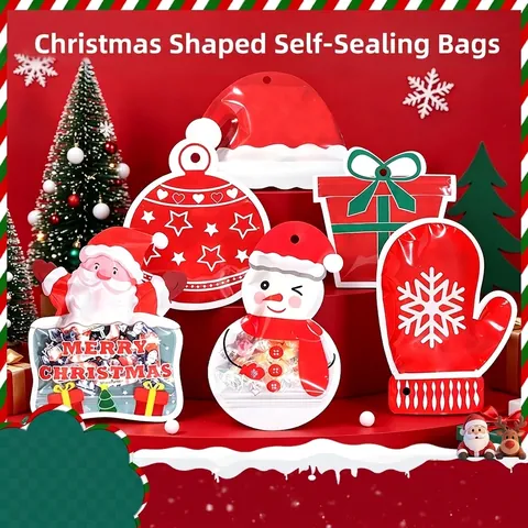 Christmas Shaped Self Sealing Gift Packaging Bags Plastic CPP Resealable Cartoon Santa Snowman Candy Cookie Storage