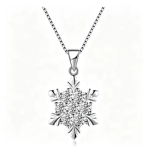 Collana con Ciondolo a Fiocco di Neve in Argento Sterling 925 per Donna Elegante Choker con Catena Box Intarsiata con Strass Gioielli