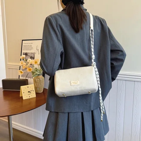 Borsa Sottobraccio in Pelle PU Minimalista Urbana da Donna Moda Tracolla in Corda Borsa a Spalla Casual Quotidiana