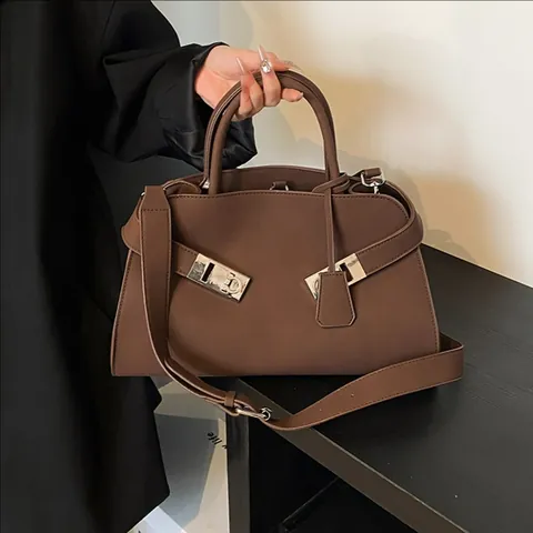 Borsa Tote da Donna Minimalista Grande Capacità in PU Pelle Smerigliata Borsa a Tracolla Con Serratura Argento Borsa da Lavoro