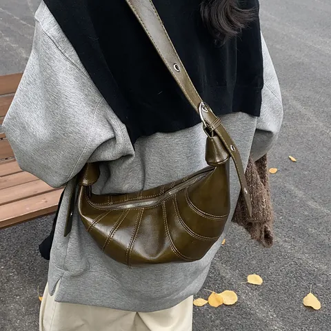 Vintage Croissant Schultertasche Für Damen Retro PU Leder Umhängetasche Knöcheltasche Mit Segmentierten Nähten Minimalistische Tasche