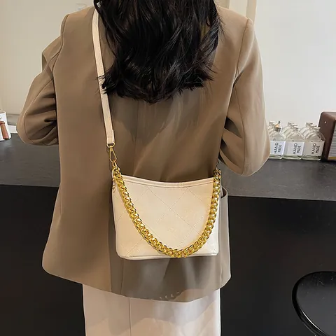 Bolso de Cubo Hobo Acolchado para Mujer Lujo Cuero PU Cadena de Oro Bolso de Hombro Cruzado Moda Tote Handbag Bolso Mensajero Diario