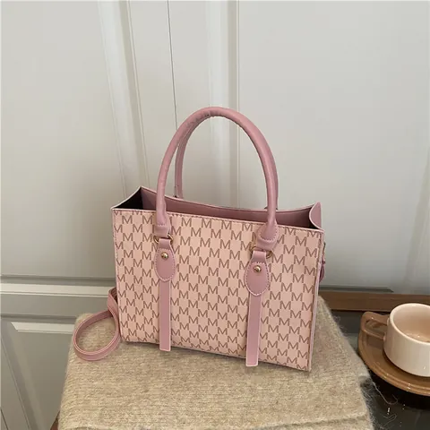 Bolso de Mano para Mujer con Estampado de Monograma de Letra M en Cuero PU Bolso de Moda con Correa Ajustable para Diario