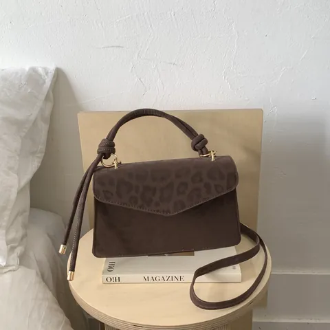 Bolso Bandolera de Cuero PU con Estampado de Leopardo de Moda para Mujer Bolso de Hombro Sobre Retro Informal con Asa de Nudo
